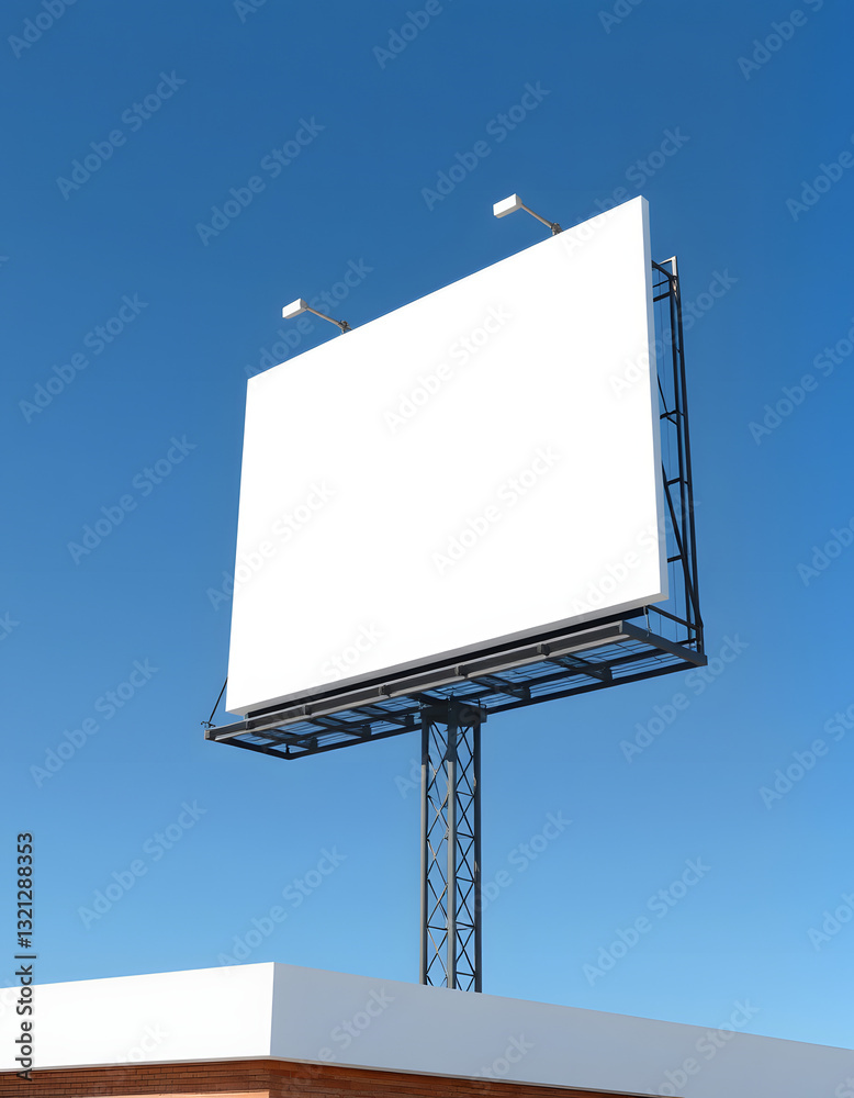 3D illustration of blank white billboard against blue sky. White tone 3D illustration of blank white billboard against blue sky. White tone