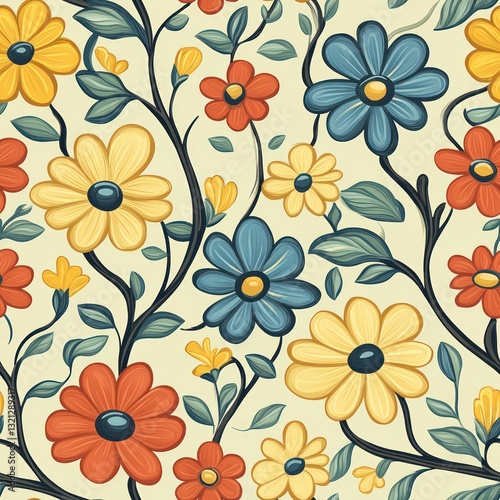 Wallpaper Mural Seamless decorative and beautiful flowers for spring time pattern Torontodigital.ca