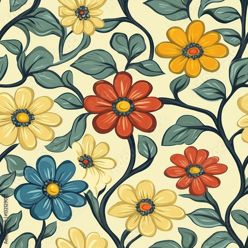 Wallpaper Mural Seamless decorative and beautiful flowers for spring time pattern Torontodigital.ca