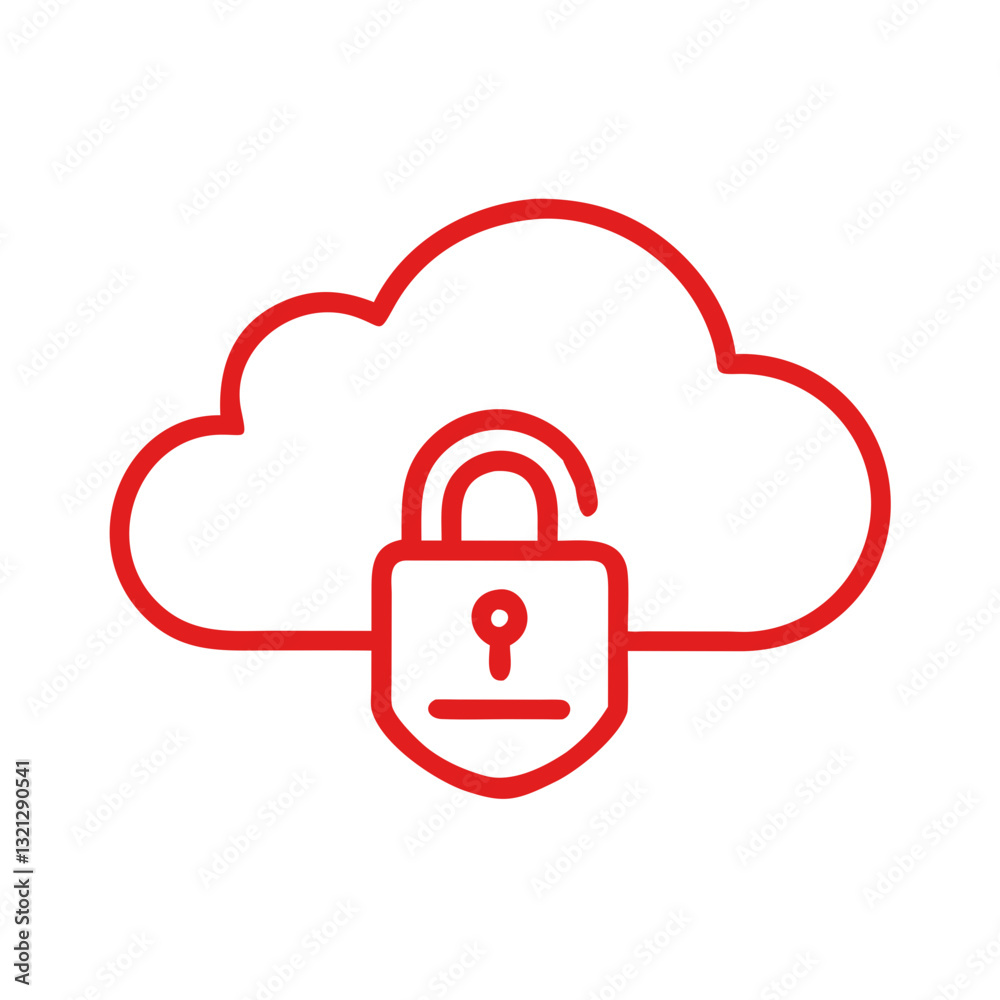 Cloud security icon with padlock illustration for data protection