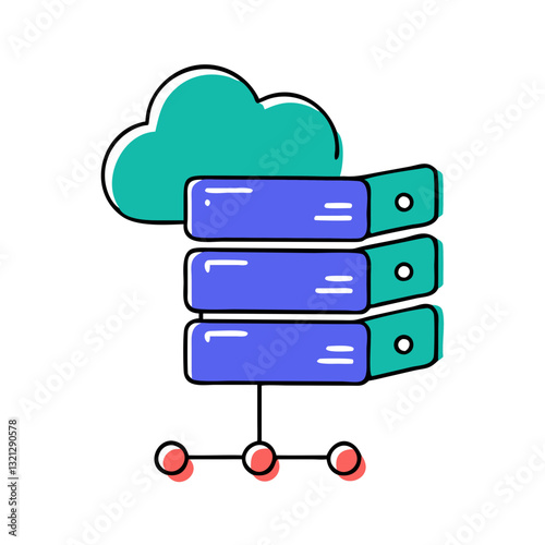 Colorful cloud storage server rack illustration with network connection