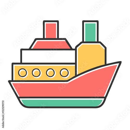 Colorful ship icon, cruise liner, maritime transport, ocean travel, vector illustration for apps and websites