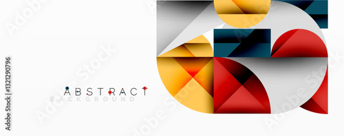 Abstract geometric artwork with overlapping circles and gradients, circle square triangle shapes background featuring sharp angular cuts, smooth shading, and structured layered composition