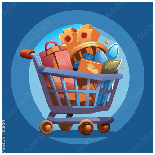 Fantasy shopping cart, in-game purchases, virtual goods, digital marketplace, gaming store