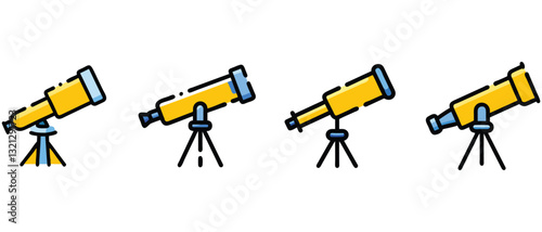 Set of Yellow Telescopes on Tripods - Astronomy and Space Observation