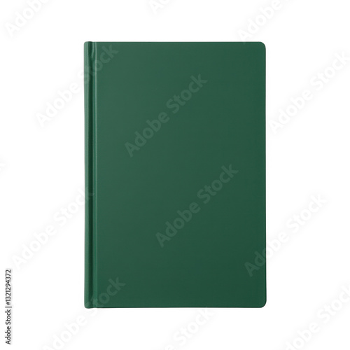 Simple green notebook resting on wooden table, showcasing minimalistic design, perfect for notes or creative ideas. Isolated on white background or PNG