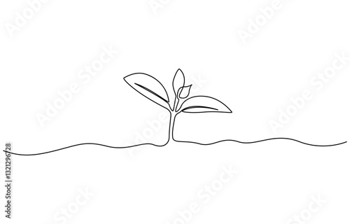 Continuous one line drawing of growing plant. Vector illustration, Growth, seedling, gardening concept single line. Editable outline.