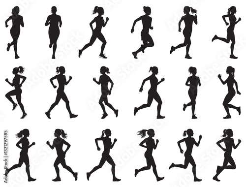 RUNNING WOMAN SILHOUETTE WHITE BACKGROUND