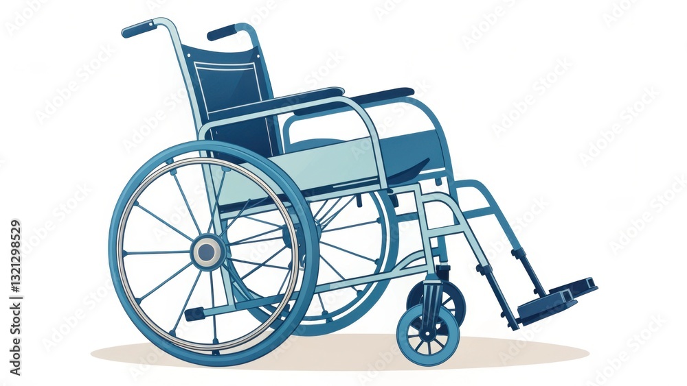 Fototapeta premium A blue wheelchair depicted in a simple, clean design, symbolizing mobility and accessibility.