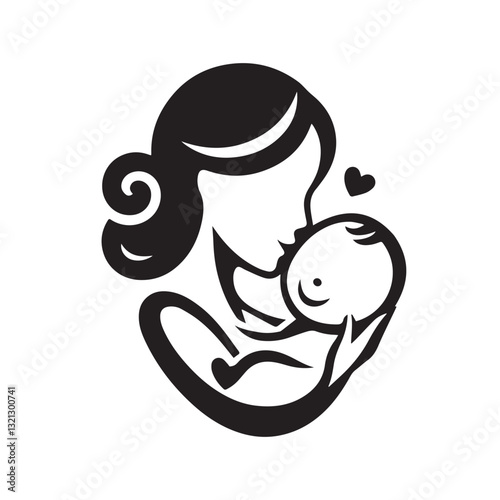 Mother and baby vector silhouette. Happy mom with baby vector design.