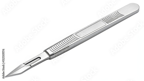 A sleek, silver scalpel with a textured handle, commonly used in precision cutting for surgical or craft purposes. photo