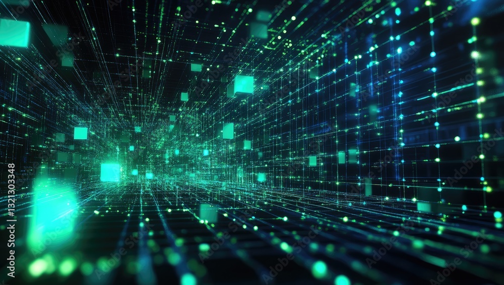 Futuristic digital network tunnel. Abstract graphic of interconnected nodes and pathways Futuristic digital network tunnel. Abstract graphic of interconnected nodes and pathways