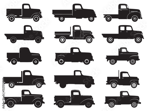 VINTAGE TRUCK SILHOUETTE WHITE BACKGROUND