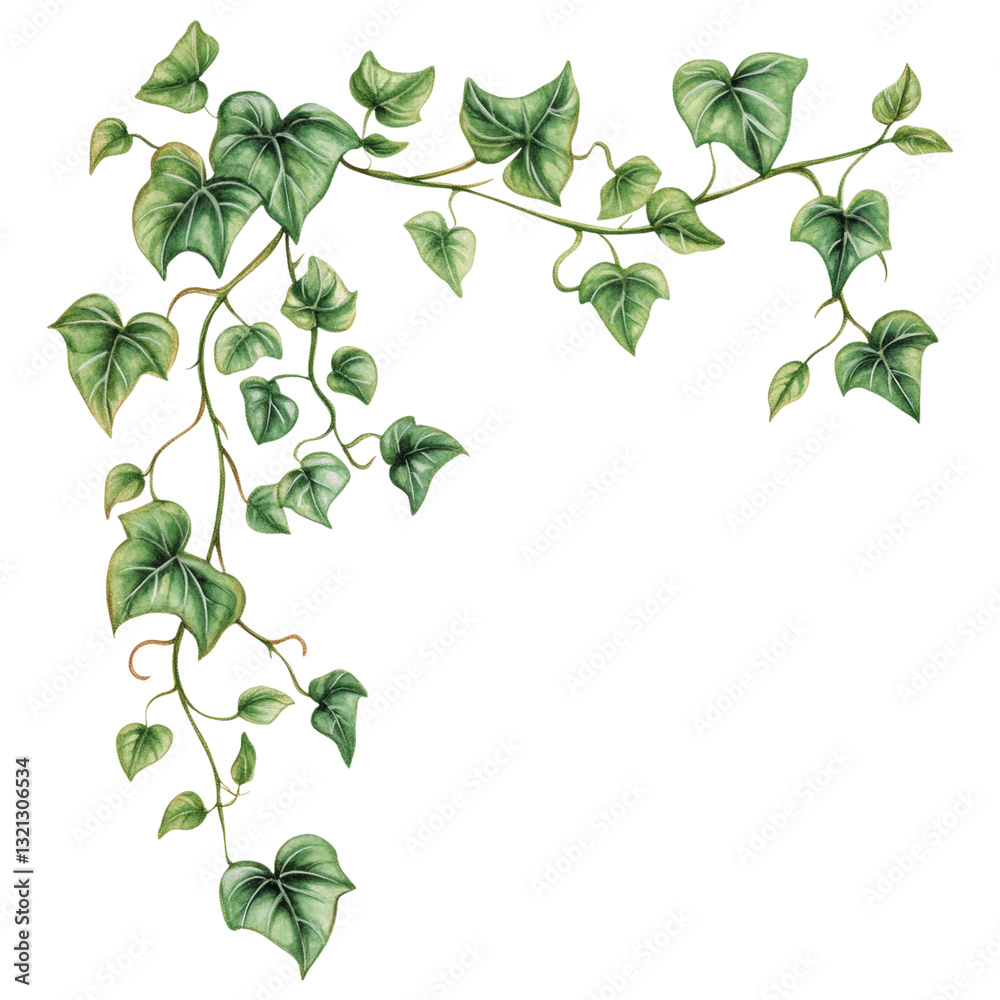 Fototapeta premium Trailing ivy vine with lush green leaves in vintage scrapbook style