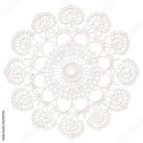 Intricate vintage lace doily with circular floral patterns and delicate details