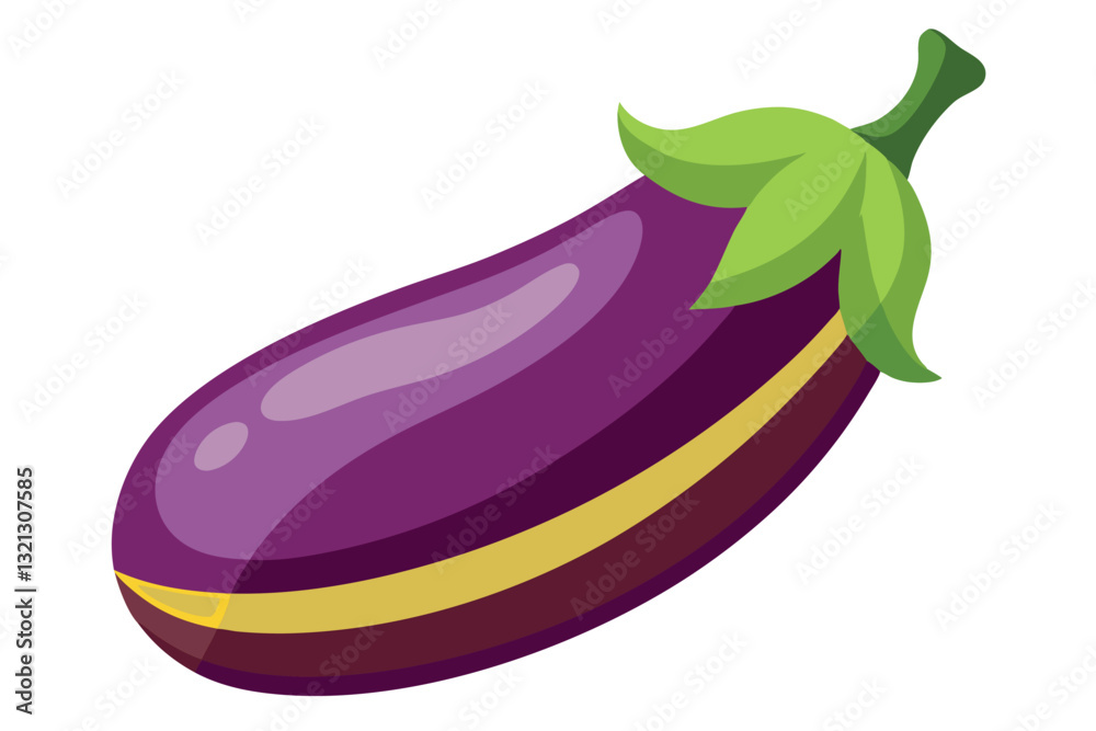 Vector Illustration of a Vibrant Eggplant With Green Leaves Isolated on a White Background Vector Illustration of a Vibrant Eggplant With Green Leaves Isolated on a White Background