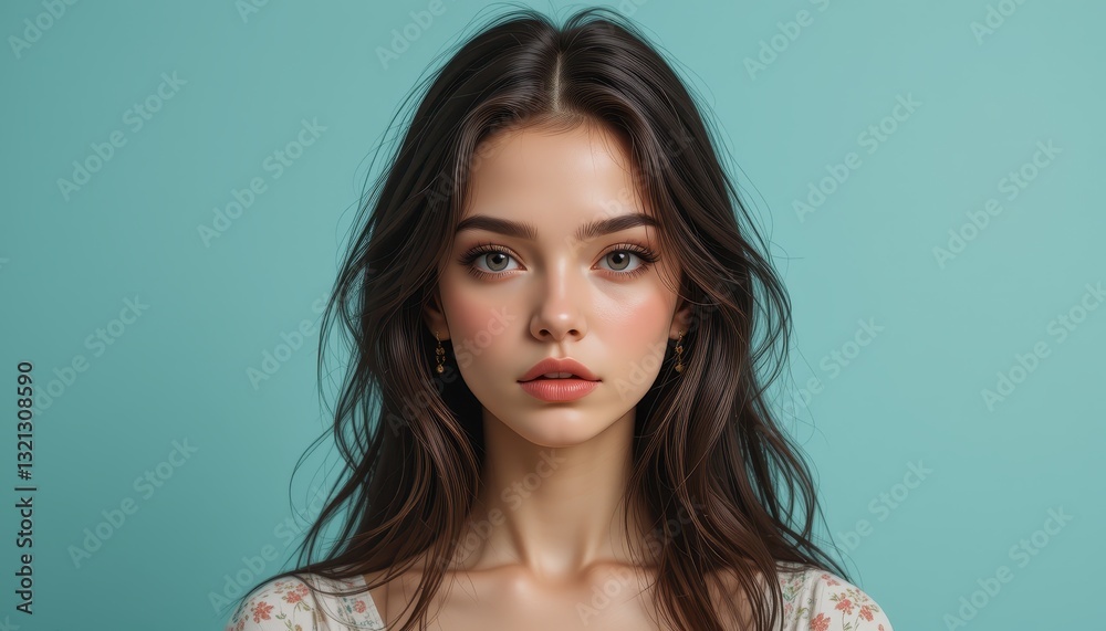 Portrait of a Young Woman with Long Brown Hair Portrait of a Young Woman with Long Brown Hair