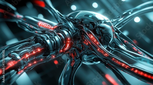 A surreal blend of biomechanical technology, featuring neon cyber veins background wallpaper AI generated image