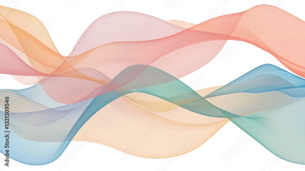 Fototapeta premium Abstract digital art piece with a white background. it features three wavy lines in different colors - pink, orange, and light blue.