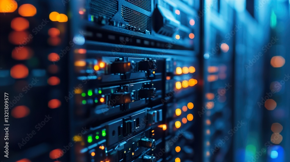 Naklejka premium Data Center Server Room: Network Technology and Digital Infrastructure