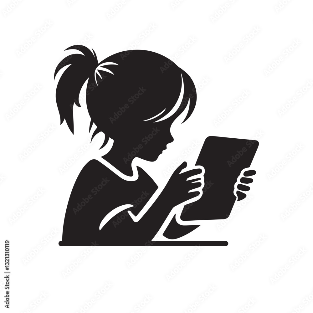 Child using tab vector silhouette design. Children using tab vector illustration. Child using tab vector silhouette design. Children using tab vector illustration.