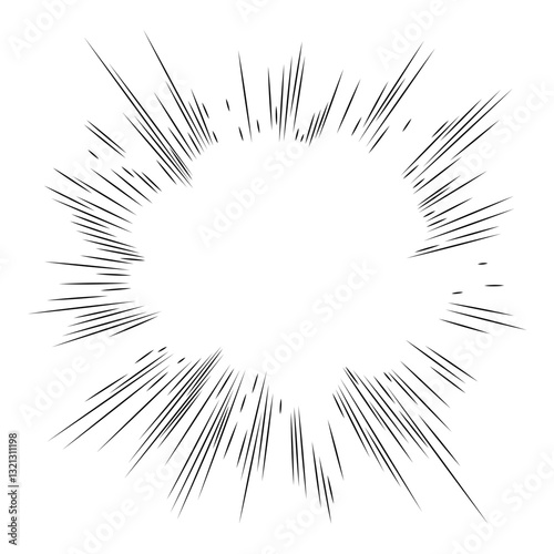 Speed lines manga effect. Comic line element. Radial focus for comic effect. Motion and action focus flash strip lines for anime comic book.
