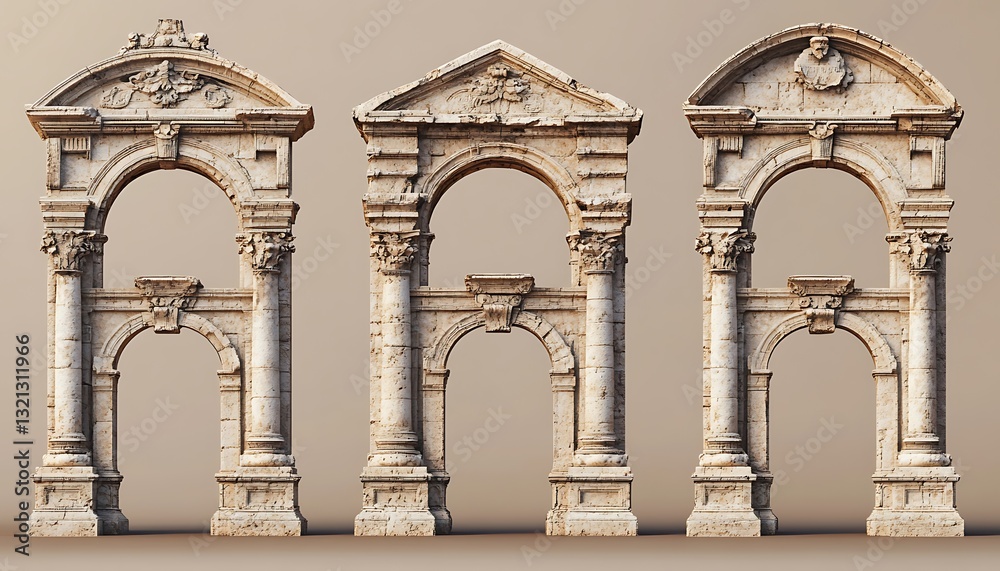 Naklejka premium Three variations of antique stone archways.
