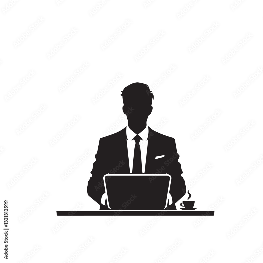 Businessman using laptop vector design. Office man using laptop vector illustration. Businessman using laptop vector design. Office man using laptop vector illustration.
