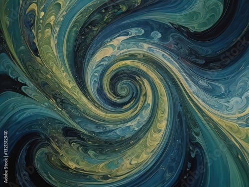 Swirling Abstract Galaxy Inspired Artwork in Deep Blue and Gold Tones with Sparkling Stars