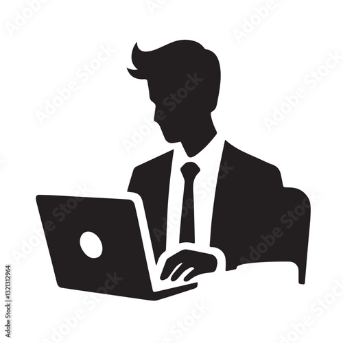 Businessman using laptop vector design. Office man using laptop vector illustration.