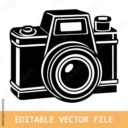 simple right facing dslr camera symbol logo