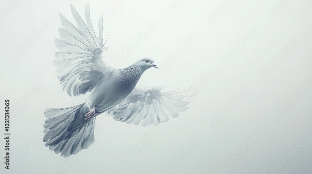Fototapeta premium banner material, posters, and materials for making presentations. Pigion bird flapping its wings on a white background as text space
