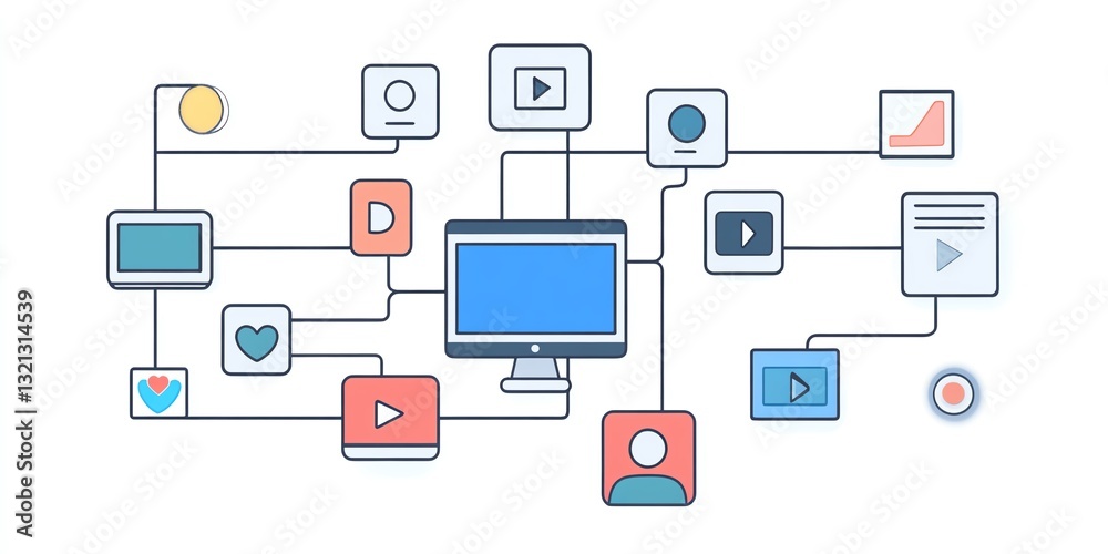 Visual Representation of Digital Media Connections Among Various Platforms and Devices in a Modern Setting Visual Representation of Digital Media Connections Among Various Platforms and Devices in a Modern Setting