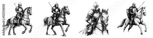 Gallant Knights in Shining Armor Charging into Battle on Mighty Warhorses  Brave medieval warriors in full armor wielding swords and lances