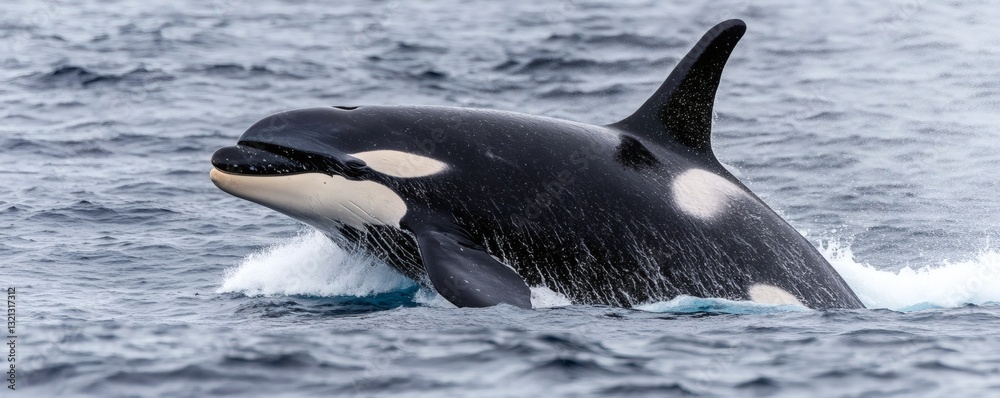 Fototapeta premium A majestic killer whale surfaces through the ocean water gracefully