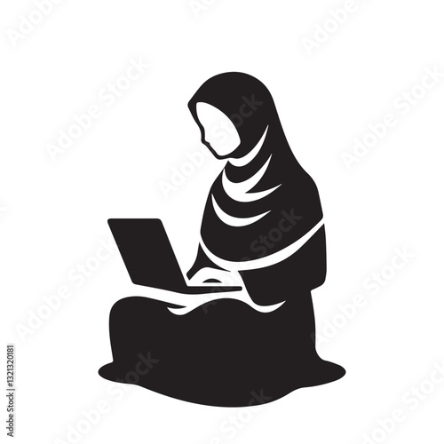 Muslim women with laptop vector design.