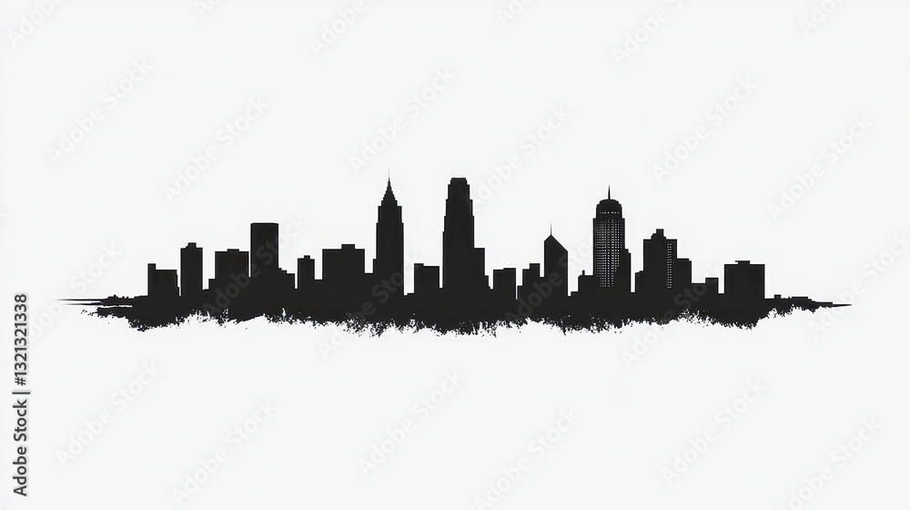 Naklejka premium Urban Skyline Silhouette Cityscape Grunge Texture Black and White