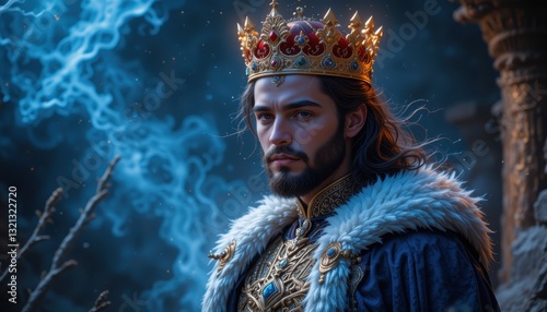 Majestic King in Regal Attire and Crown