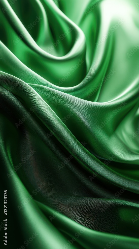 Fototapeta premium Lush green silk fabric draping in gentle waves, highlighting texture and sheen under soft lighting