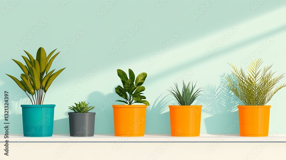 Fototapeta premium Hose plants in pots illustration, front view
