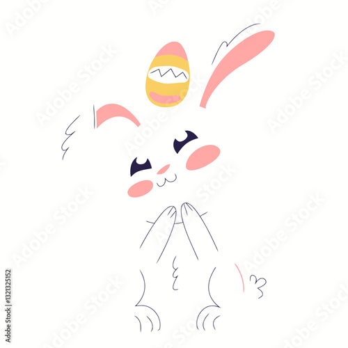 Easter Bunny with Egg Decoration: An adorable, animated Easter bunny with an egg adorning its head. This illustration is a perfect representation of Easter joy and springtime festivities.