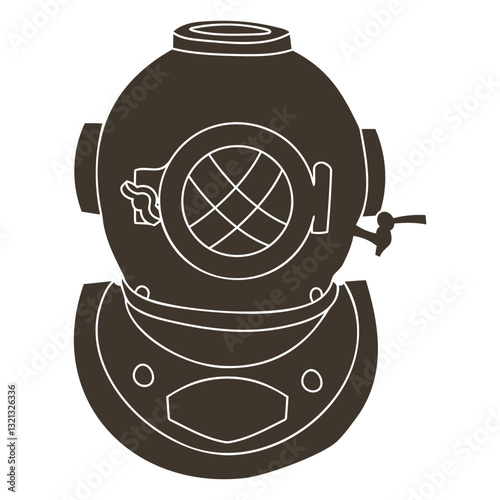 Vintage Diving Helmet Silhouette: An iconic illustration showcasing a vintage diving helmet, a symbol of exploration and the depths of the ocean.