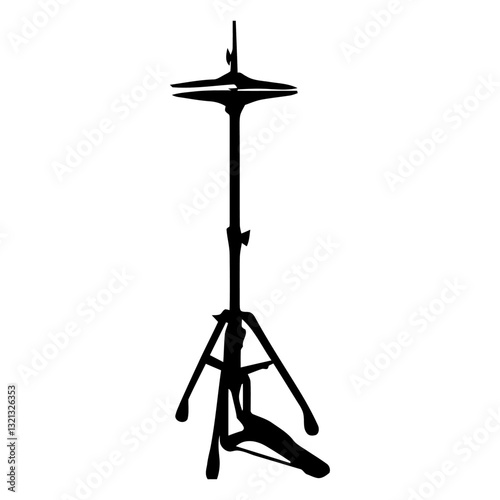 Hi-hat cymbal stand: This minimalist silhouette presents a hi-hat cymbal stand, an essential component of any drum kit. It stands poised, awaiting the rhythm to come.