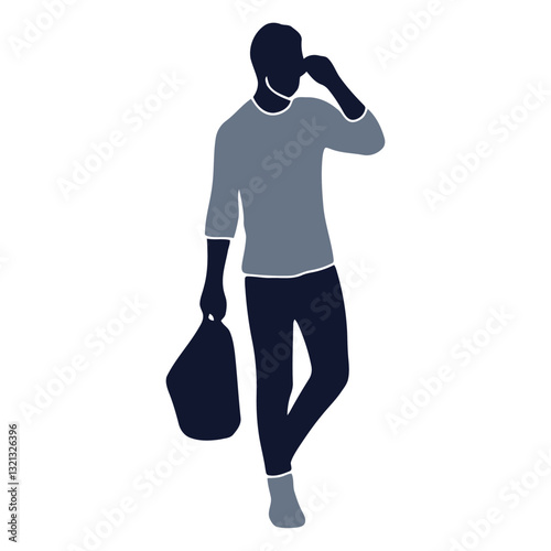 On the Call and on the Go: A silhouette depicts an individual engrossed in a call while carrying a bag, embodying the pace of modern urban life.