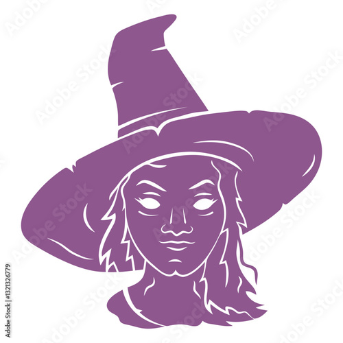Mystical Witch Portrait: A captivating illustration of a mysterious witch, her silhouette radiating an air of enchantment. She's wearing a pointed hat, conjuring a sense of magic. 