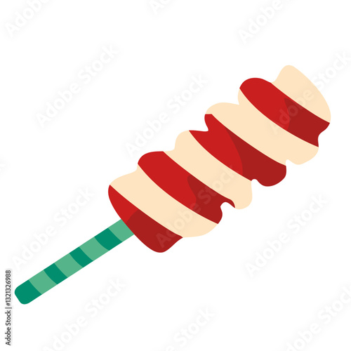 Candy Delight: A colorful swirl candy on a green striped stick. A delightful treat, it brings back memories of simple pleasures and pure joy.