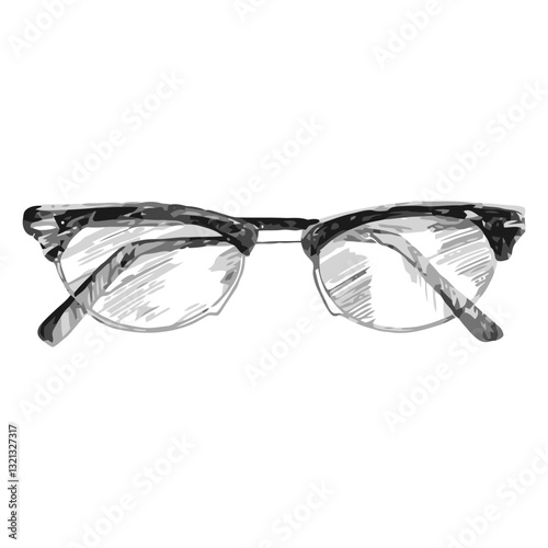 Elegant Eyewear: An overhead view of a sophisticated pair of eyeglasses. This drawing captures the essence of refined vision, classic style, and understated elegance. 