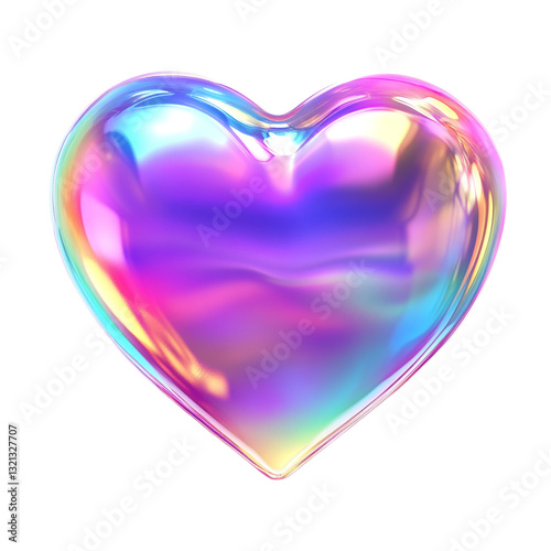 A Shimmering Iridescent Heart Symbolizing Boundless Love And Vibrant Emotions With A Smooth, Glossy Finish Against A Pure Isolated on Transparent Background