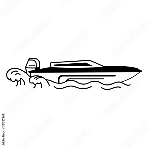 Speedboat at Sea: A sleek speedboat glides across the water, carving through the waves with power and grace. Experience the thrill of maritime adventure and freedom on the open sea.