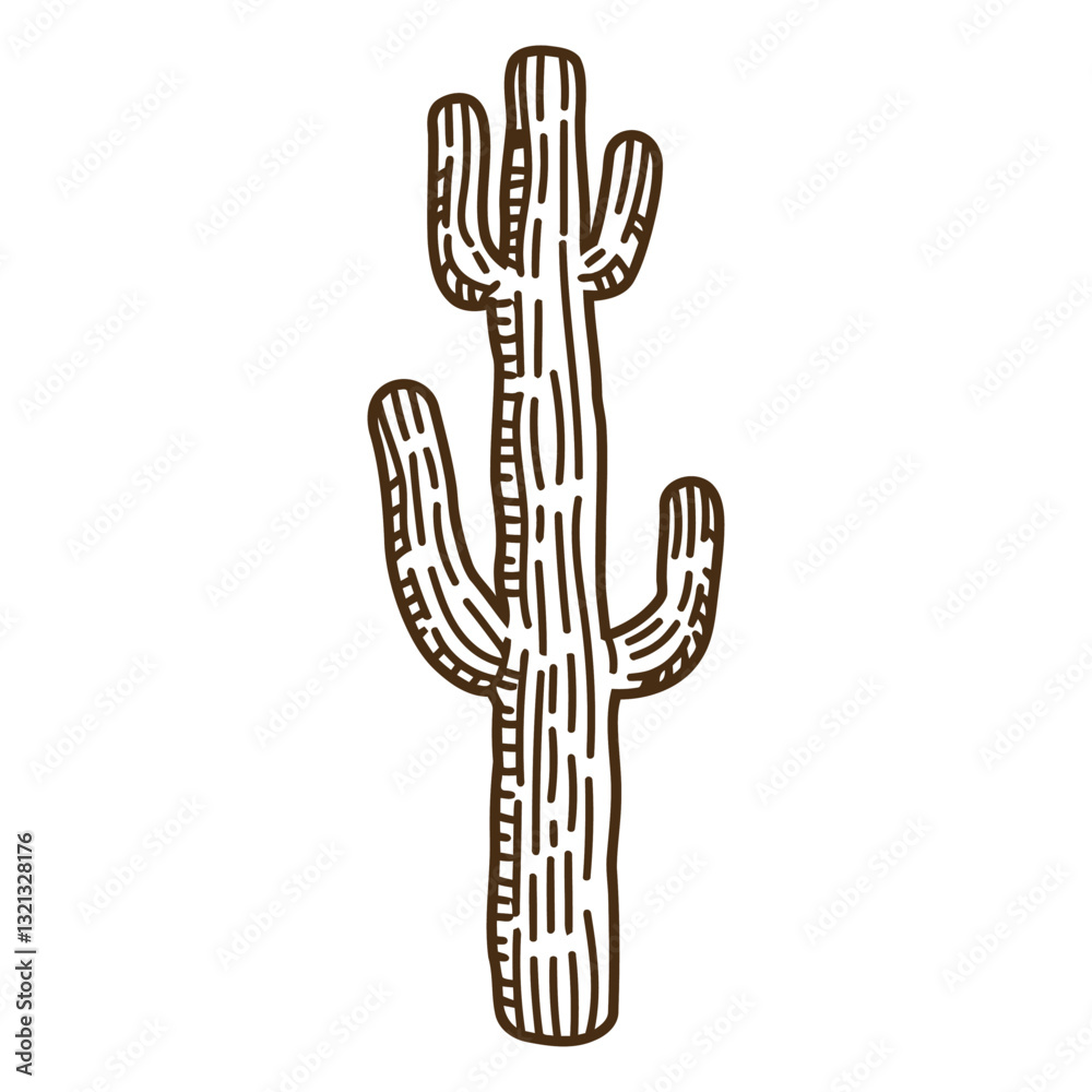 Obraz premium Cactus Illustration: A stylized line drawing of a towering cactus, a symbol of resilience in arid landscapes, its form defined by bold outlines and a sense of enduring strength.